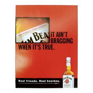2001 Jim Beam Print Ad Bottle Label Close-Up Ain't Bragging True Bourbon Whiskey